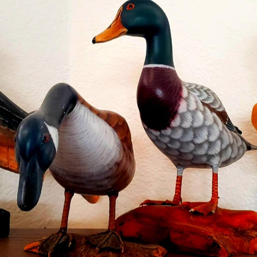 Wooden mallard ducks